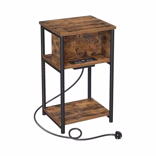 Alivio Slim Side Table with Charging Station and 2 AC Outlets, Brown, W/D/H: 30 x 34 x 58 cm – 1