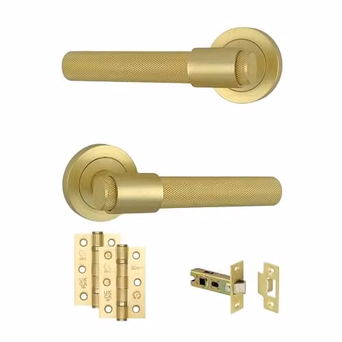 AXS Hardware Dakota Internal Door Handles on Rose, Satin Brass Lever Handle Pair for Wooden Doors with Concealed Fix – 1
