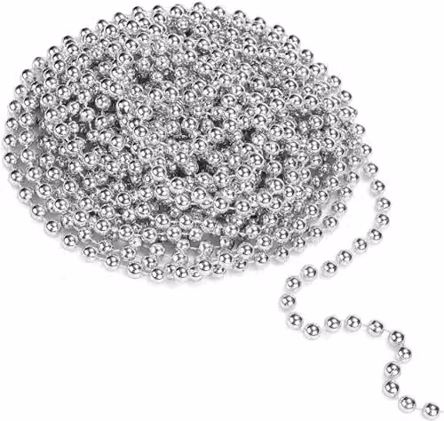 Shatchi Silver Shiny Christmas Bead Chain Metallic Beaded Garland for Hanging Decorations