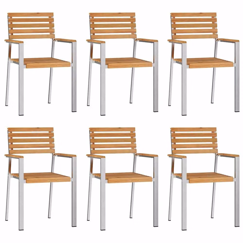 Berkfield Home Set of 6 Stacking Garden Chairs in Brown Solid Teak Wood, W/D/H: 54.5 x 56 x 89 cm – 3