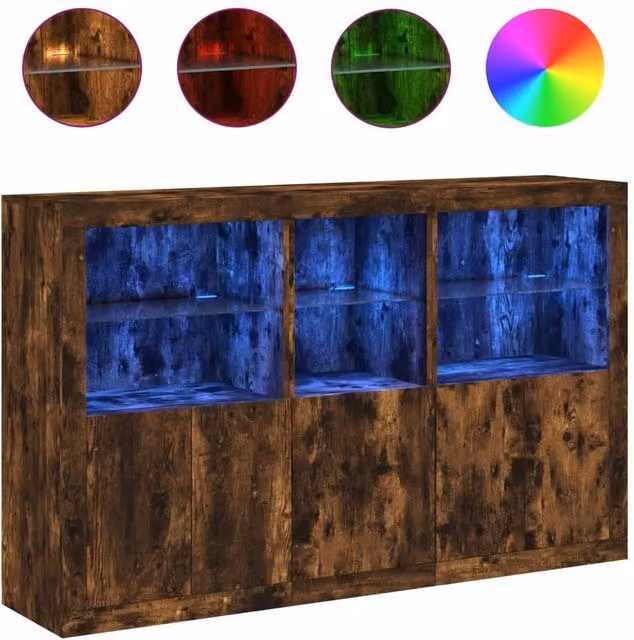 Berkfield Home Modern Smoked Oak Sideboard with Integrated LED Lights in Brown, W/D/H: 162 x 37 x 100 cm – 1