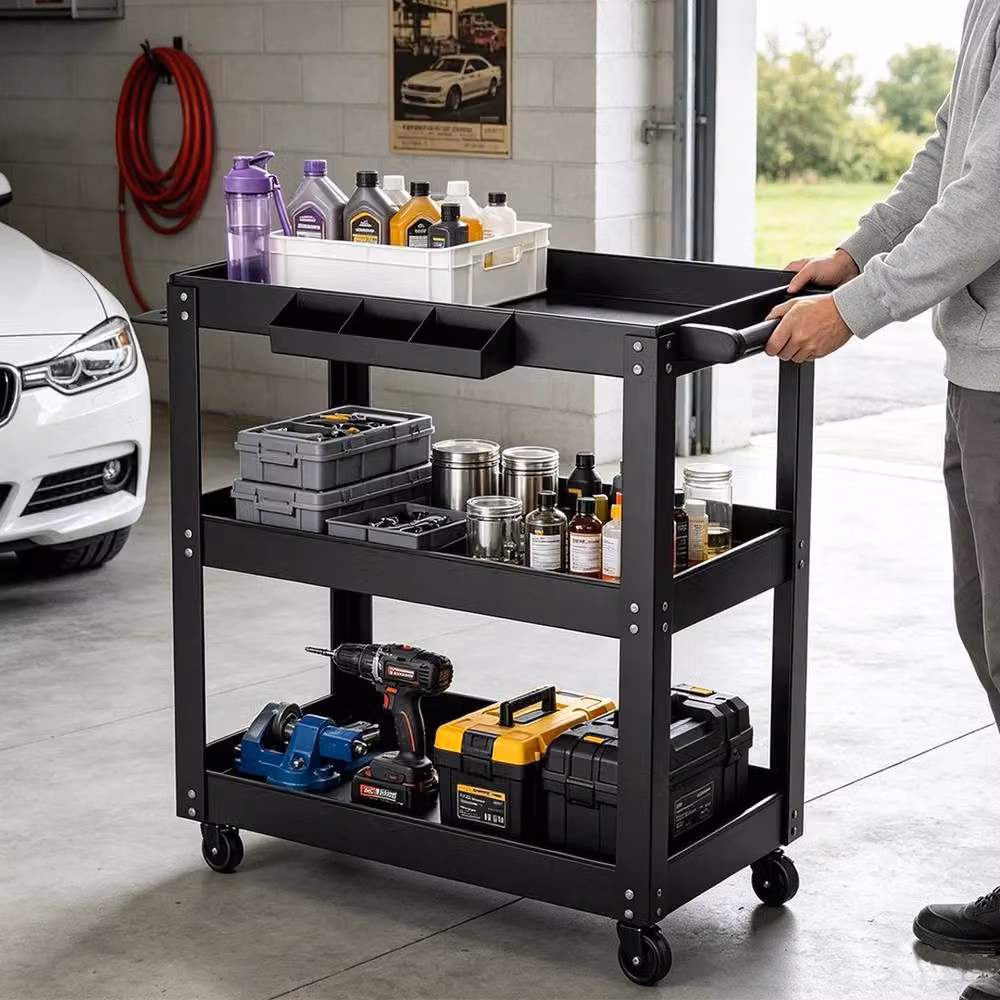 EONLION Heavy Duty Garage Tool Storage Trolley Cart in Black W/D/H: 100 x 76 x 35 cm – 5