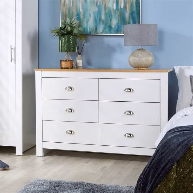 SPETLEK Modern White Wooden 6 Drawer Chest for your Bedroom
