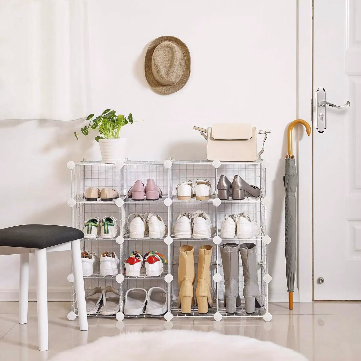 SONGMICS Modular Mesh Panel Shoe Rack Organizer in White – 2