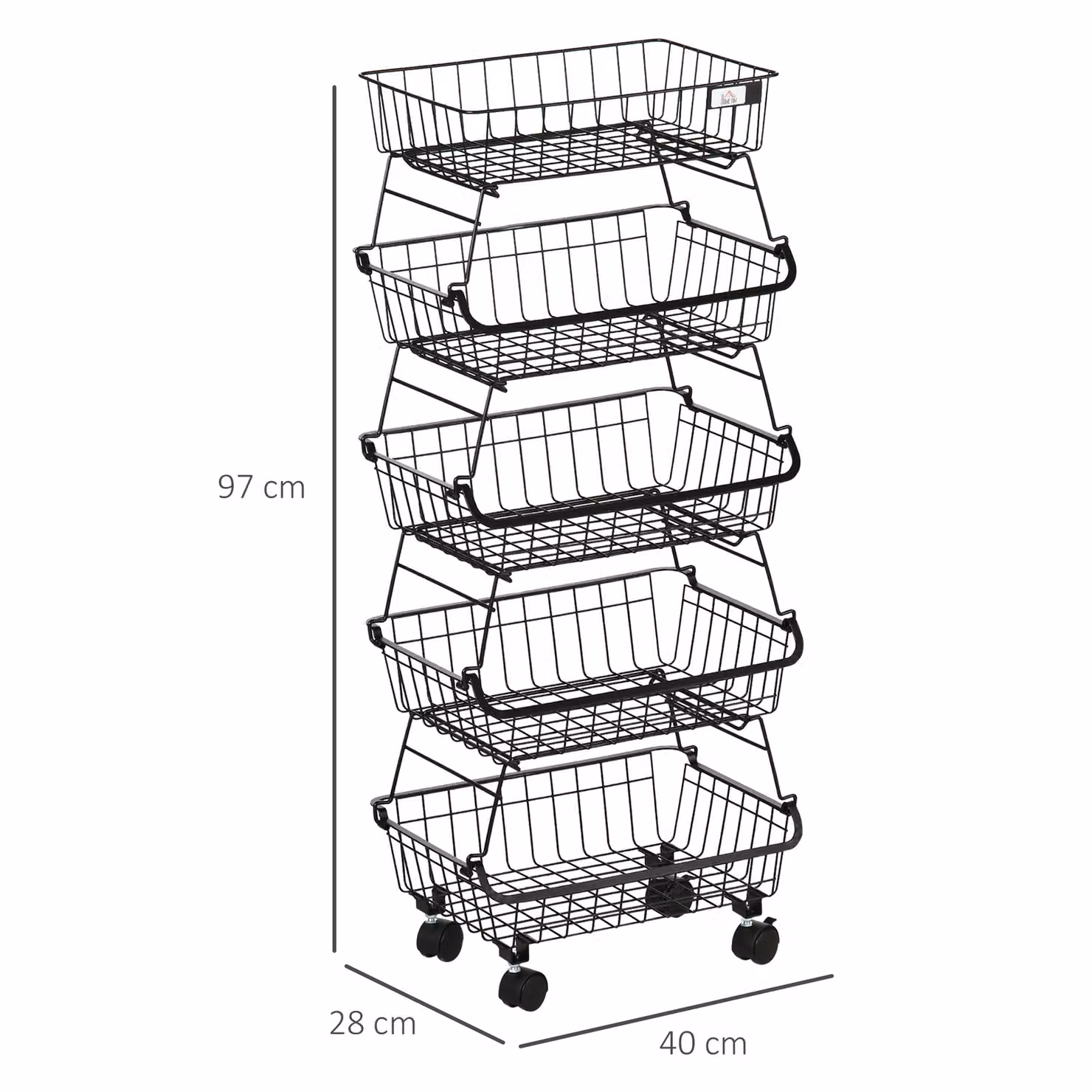 HOMCOM 5 Tier Stackable Metal Storage Trolley in Black, W/D/H: 40 x 2 x 97 cm – 3