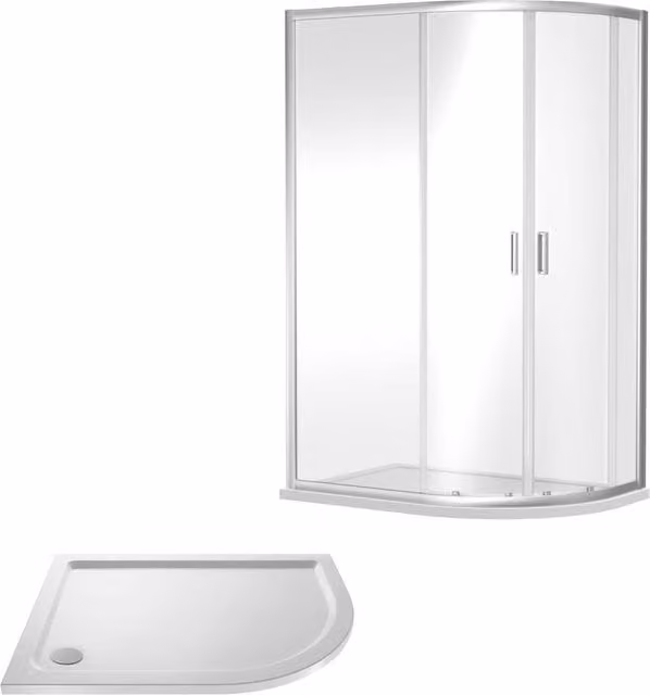Balterley Offset Quadrant Shower Enclosure with Tray and Waste, 6mm Toughened Safety Glass, Sliding Corner Design, Clear Glass, Chrome and White, W/D: 1000 x 800 mm