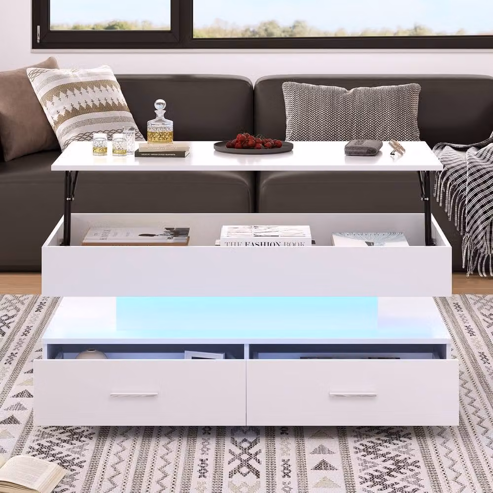 STILVORA White Modern Lift Top Coffee Table with Height Adjustable Mechanism – 2