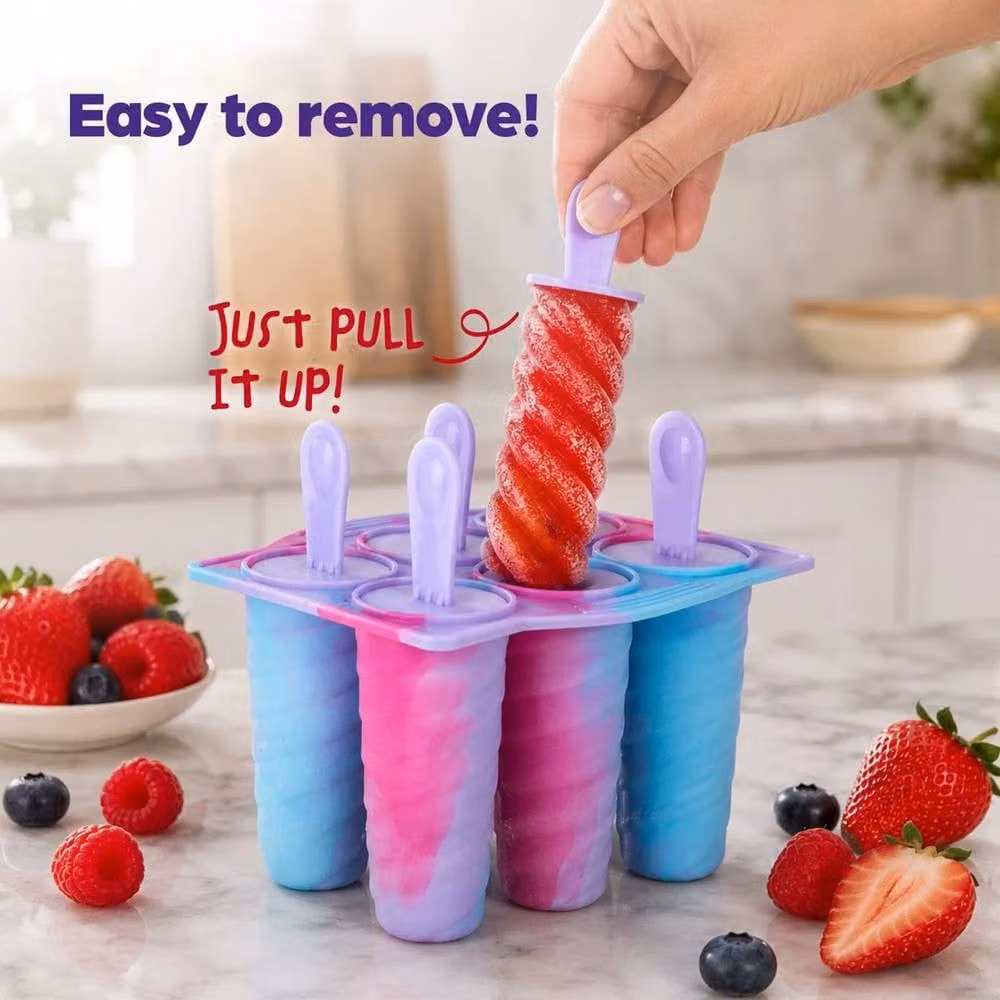 Hinsinc Cosmic Pink 6 Twister Shape Ice Pop Mould Reusable Frozen Treat Maker in Pink and Multicolour – 3