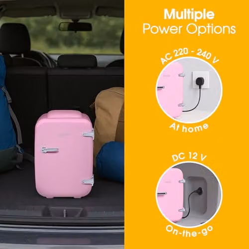 Abode Pink Mini Fridge A4CLR201P 4L Portable Thermoelectric Cooler and Warmer for Drinks and Cosmetics – 4