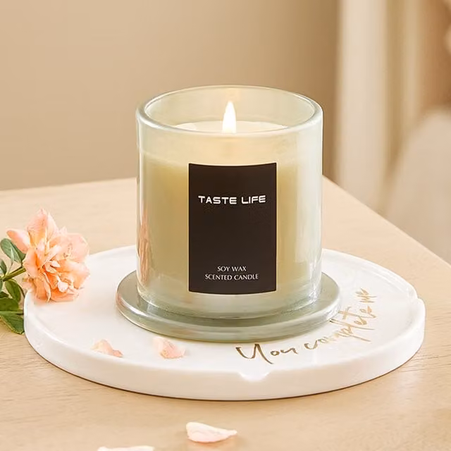 Livingandhome Lime Basil and Citrus Scented Natural Soy Wax Votive Candle in White Glass