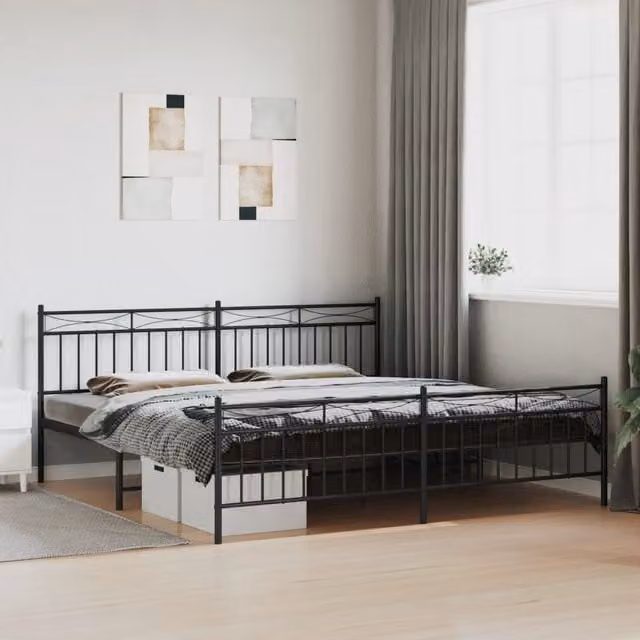 Berkfield Home Metal Bed Frame with Headboard and Footboard in Black W/D/H: 193 x 203 cm