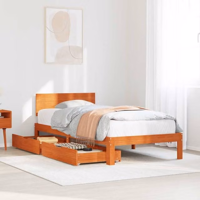 Berkfield Home Solid Pine Wood Bed Frame with Headboard in Wax Brown, W: 70 cm, L: 190 cm – 1