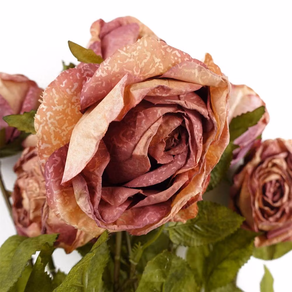 Leaf Pack of 6 Premium Artificial Dark Pink Roses, Height: 70 cm – 2