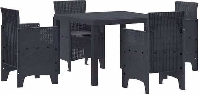 Berkfield Home 5 Piece Anthracite Poly Rattan Garden Dining Set with Cushions in Dark Grey – 1