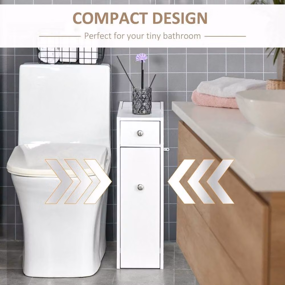 FORGEVIO Slim White Wooden Floor Cabinet with Drawers and Shelves for Bathroom Storage – 3