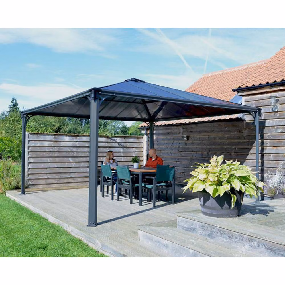 Palram Palermo 4300 Modern Garden Gazebo in Grey with Polycarbonate and Aluminium, W: 429 cm, D: 429 cm, H: 298 cm – 2