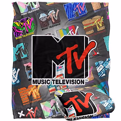 LOGOVISION MTV Logos Silky Touch Super Soft Throw Blanket, White, W/D/H: 152 x 127 cm
