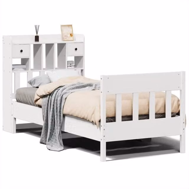 Berkfield Home Small Single Solid Wood Pine Bed Frame, White, W: 75 cm, L: 190 cm