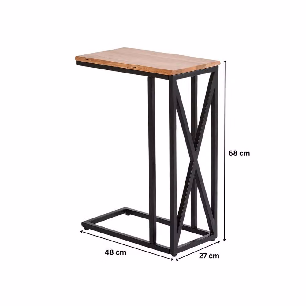 FORGEVIO Industrial Side End Table with Wood Top and Black Iron Frame – 2