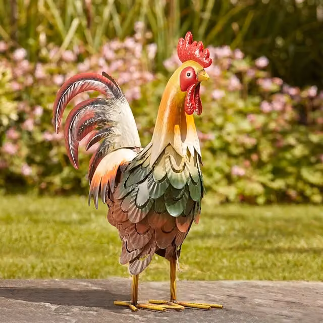 Garden Gear Multicolour and Grey Metal Cockerel Garden Ornament Statue