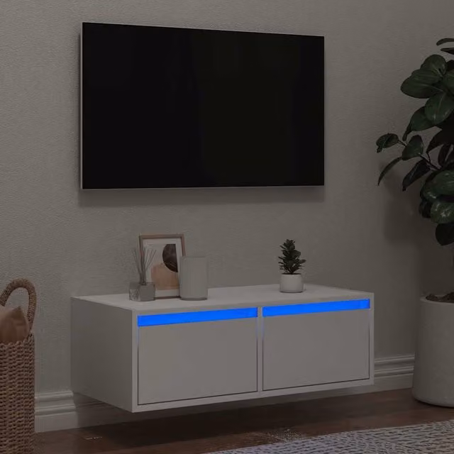 Berkfield Home Modern White TV Cabinet with LED Lights, W/D/H: 75 x 35.5 x 25 cm – 1
