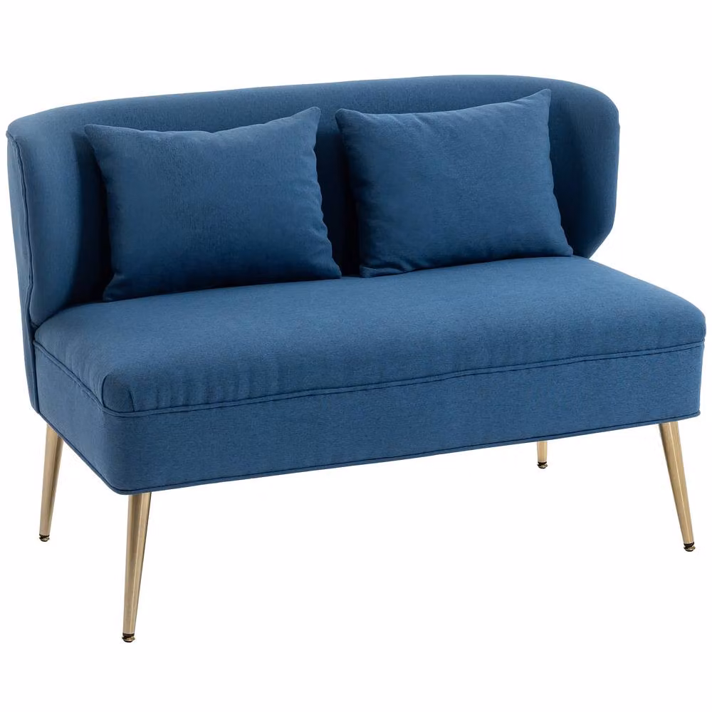 STILVORA 2 Seater Blue Wing Back Sofa with Metal Legs and Linen Fabric Upholstery – 4