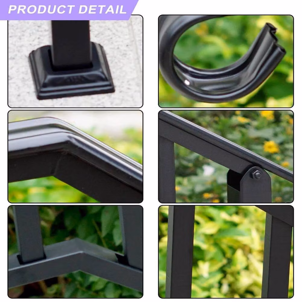 EONLION Black Steel 3 Step Outdoor Garden Stairs Handrail W: 100 cm, H: 200 cm – 3