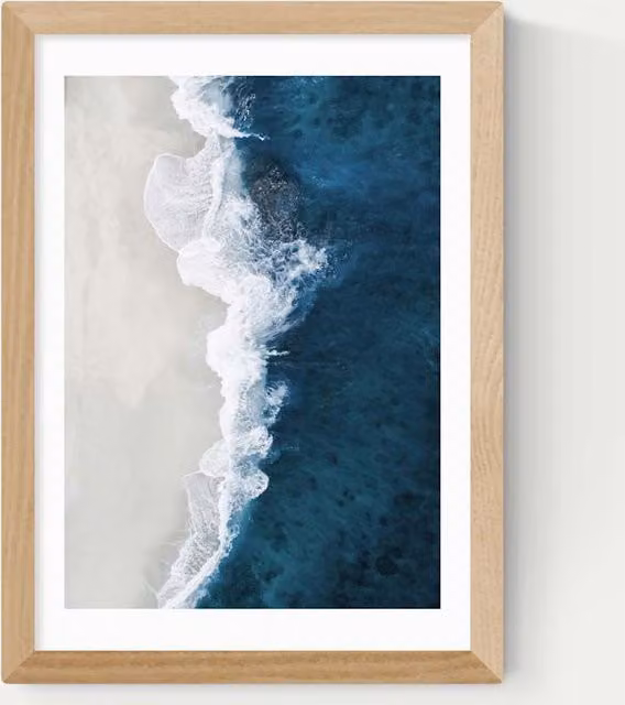 East End Prints Ocean Aerial Framed Art Print in Natural and Blue
