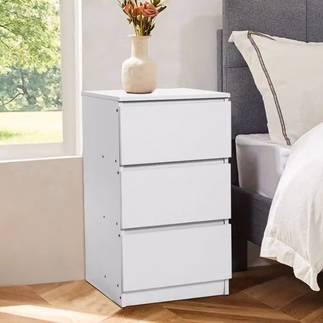 KORVIXA Modern White Matt Bedside Cabinet Nightstand Table – 1