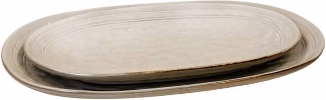 Four Candle Beige Stoneware Oval Serving Platter