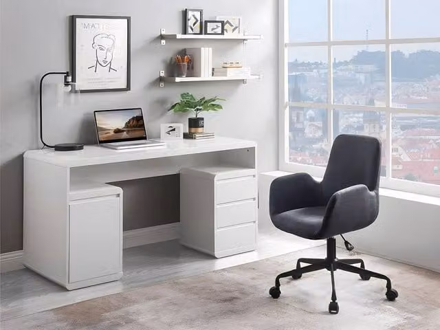 Vente-unique Modern White Lacquered MDF Desk With Storage W/D/H: 140 x 60 x 76 cm