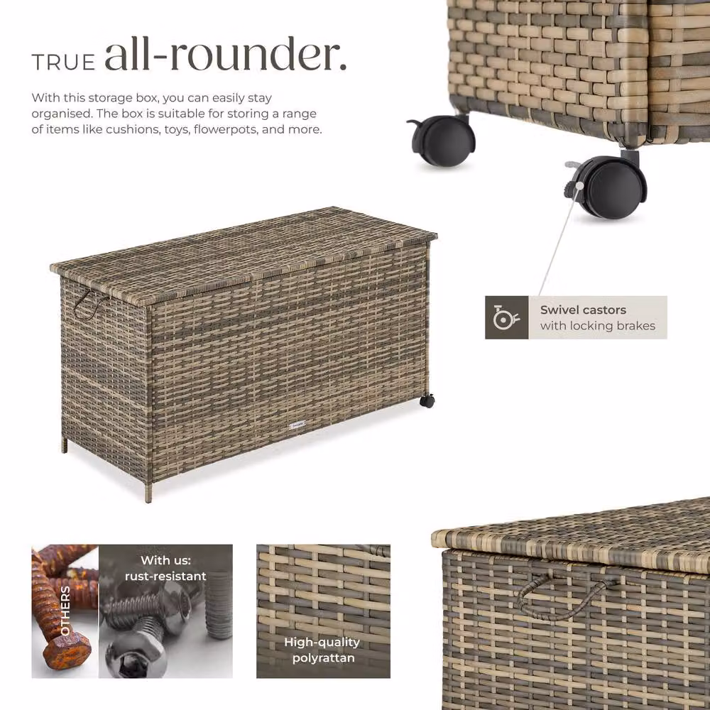 tectake Kuusamo Large Storage Box in Natural Rattan with Aluminium Frame and Casters – 3