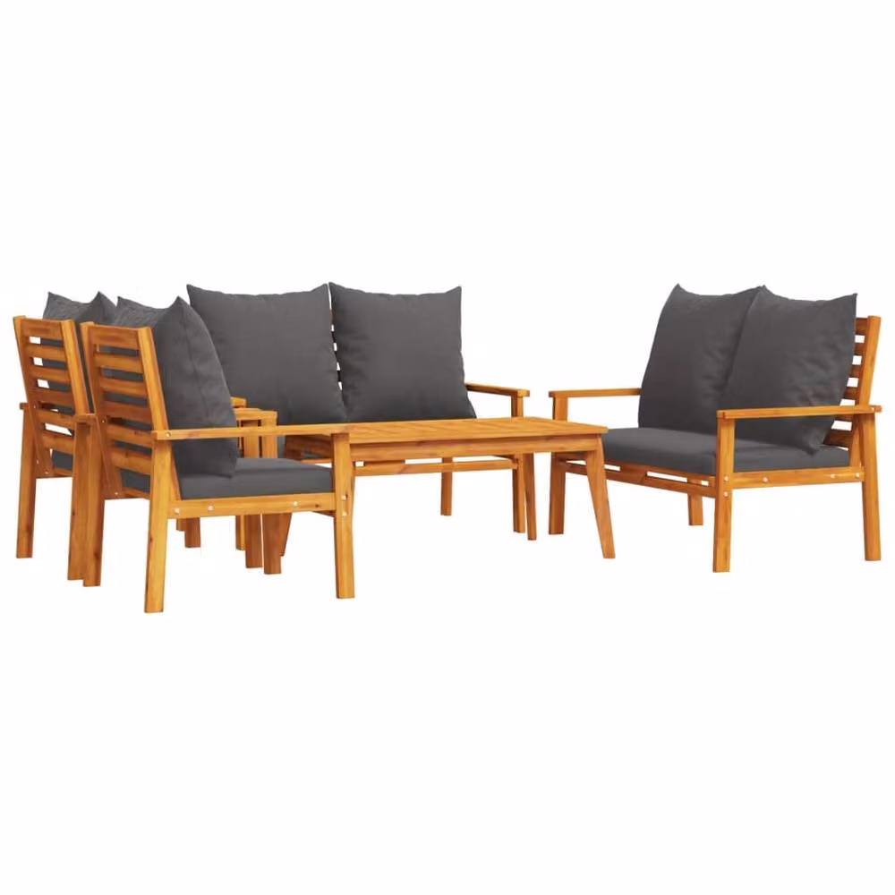 Berkfield Home Beautiful 5 Piece Acacia Wood Garden Lounge Set in Brown with Grey Cushions – 2