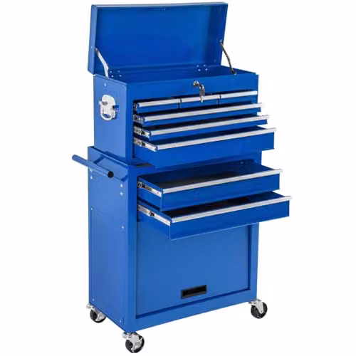 tectake Lockable and Rollable Steel Tool Chest in Blue