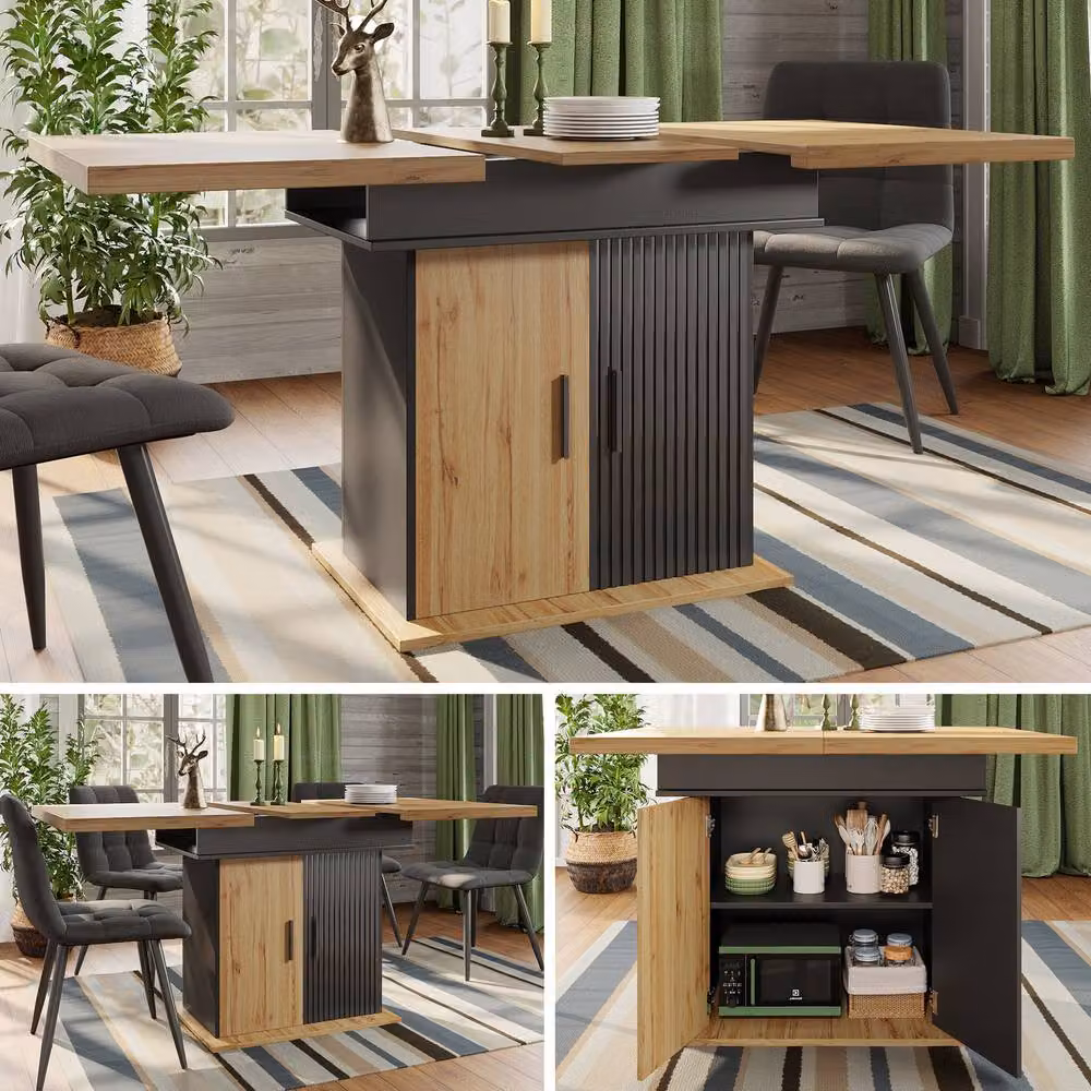 STILVORA Extendable Rectangular Dining Table in Brown and Beige, W/D/H: 110 x 75 x 75 cm – 10
