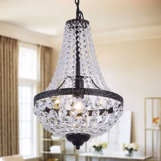The Bath Plus TB+ Black Crystal and Metal Suspended Pendant Light Lantern
