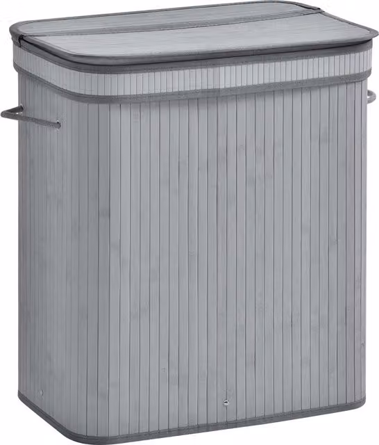 HOMCOM 100L Natural Wood Laundry Basket with Flip Lid, Removable Liner and Handles, Grey – 1