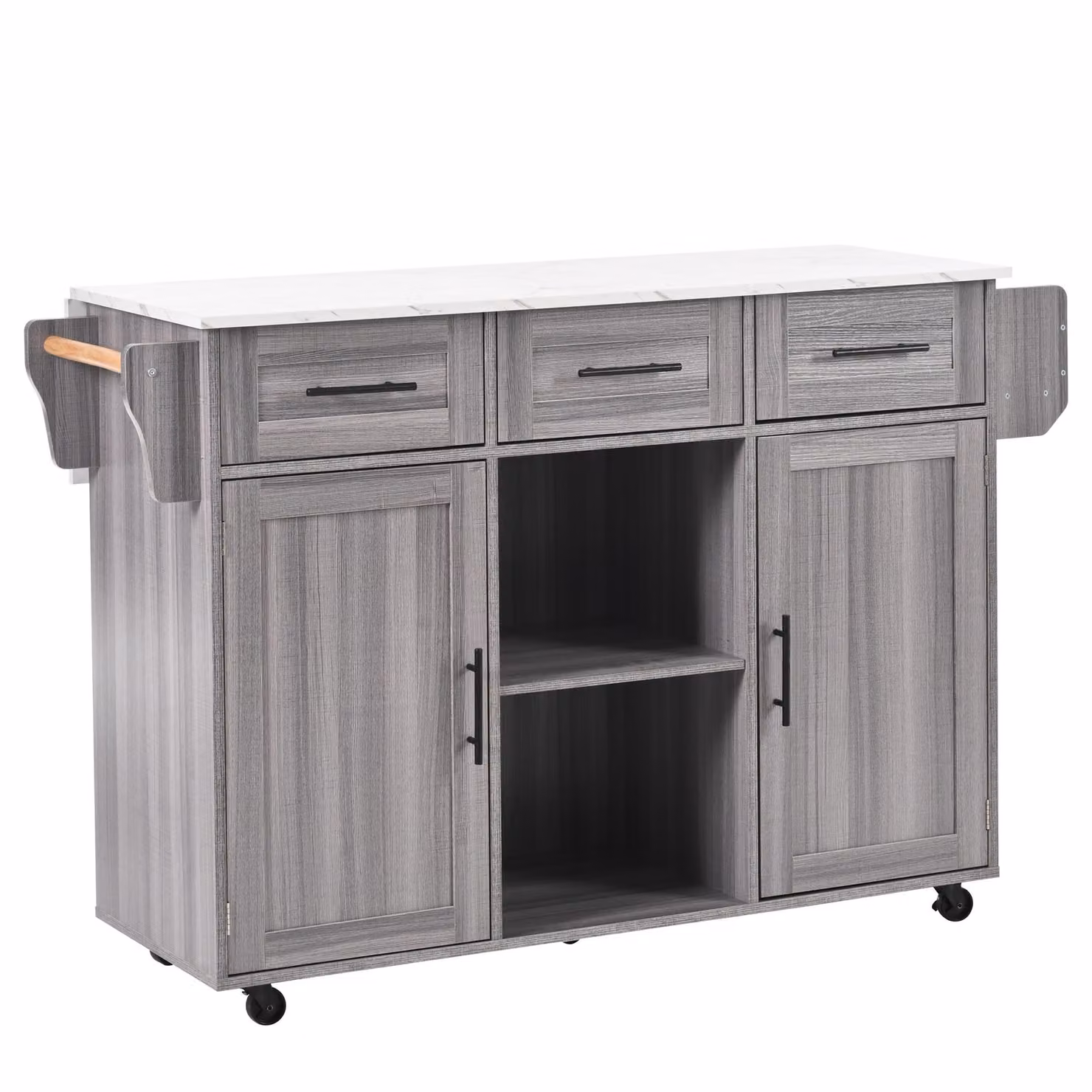 Aosom UK Grey Kitchen Trolley with Foldable Wood-Grain Countertop and Interchangeable Wheels, W: 46 cm, D: 46 cm, H: 91.5 cm – 2
