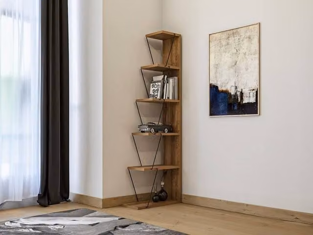 CALICOSY Industrial Corner Shelf with 6 Shelves in Pine and Black Finish, Height: 150 cm