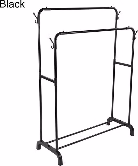 FORGEVIO Heavy Duty Metal Double Rail Clothes Garment Hanging Rail in Matt Black, H 146.0 cm x W 97.0 cm x D 43.5 cm