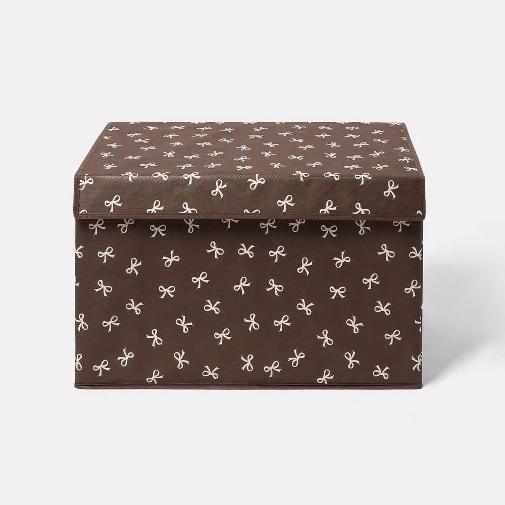 OHS Bows Foldable Fabric Toy Organiser Storage Box with Lid, Brown, Large – 2