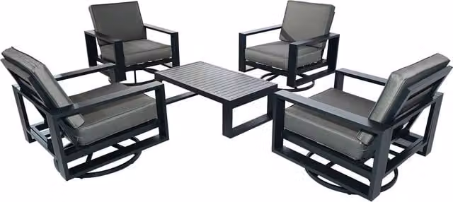 Furniture One 4 Seater Grey Aluminium Garden Furniture Set with Coffee Table and Upholstered Swivel Chairs