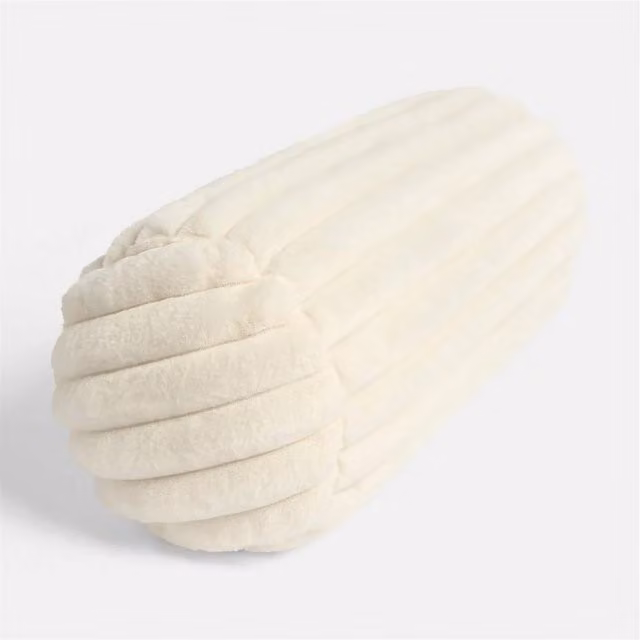 Havendro Faux Fur Round Bolster Cushion in Beige and White