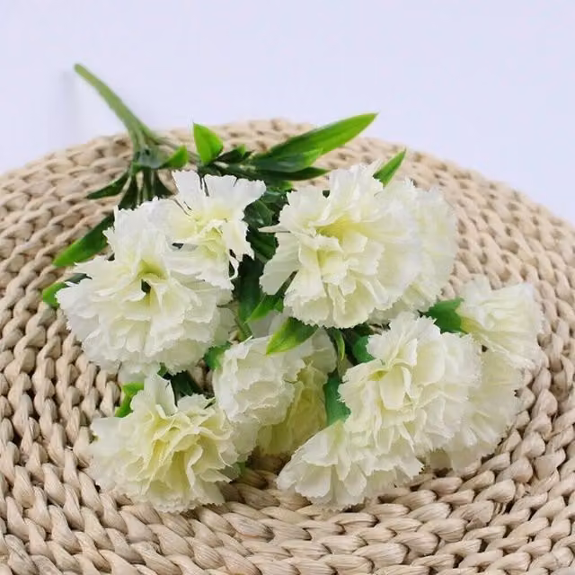 Havendro White Silk Carnation Artificial Flowers for Wedding and Party Decor