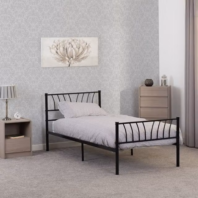 Seconique Harlow 3 inch Single Metal Bed in Black, W/D/H: 90 x 190 cm