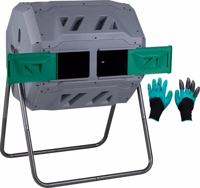 Costway Dual Chamber Compost Tumbler with Sliding Doors, Grey