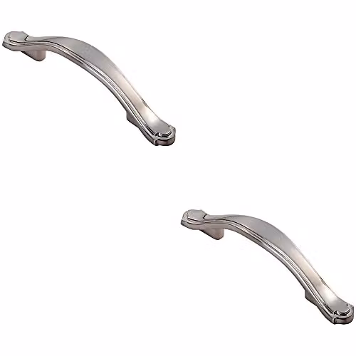 Loops 2 Pack Stepped Edge Bow Cupboard Pull Handles in Brushed Silver, 76mm Fixing Centres