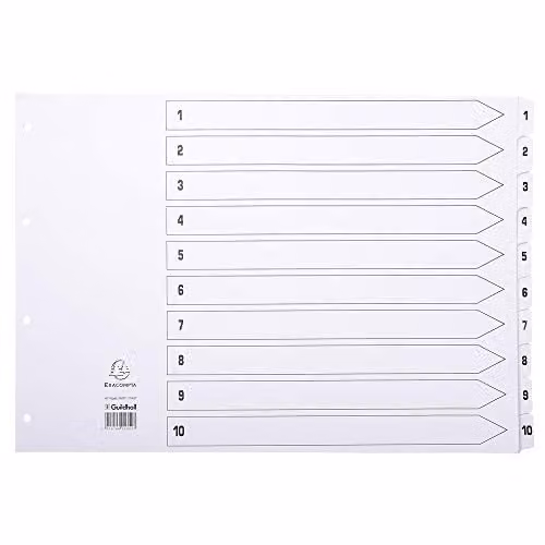 Exacompta Mylar Printed 10-Part Dividers for A3 Documents, 160gsm White FSC-Certified Card with Reinforced Plastic Tabs