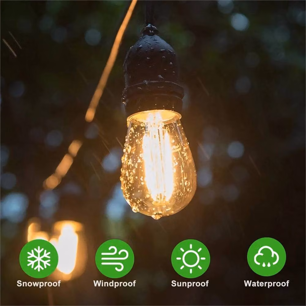 NESTLUNE Heavy Duty LED Outdoor Festoon String Lights, E27, IP65 Waterproof, Warm White, Black, 20m – 5