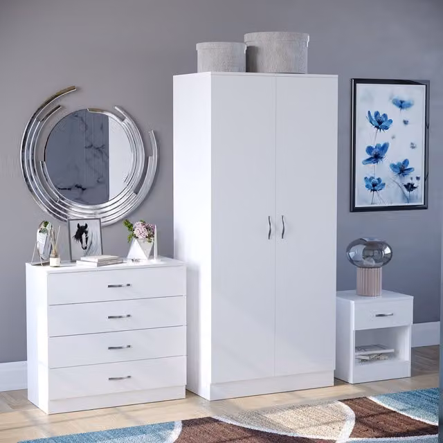 Vida Designs Riano Trio 3 Piece Modern White Bedroom Storage Furniture Set – 1